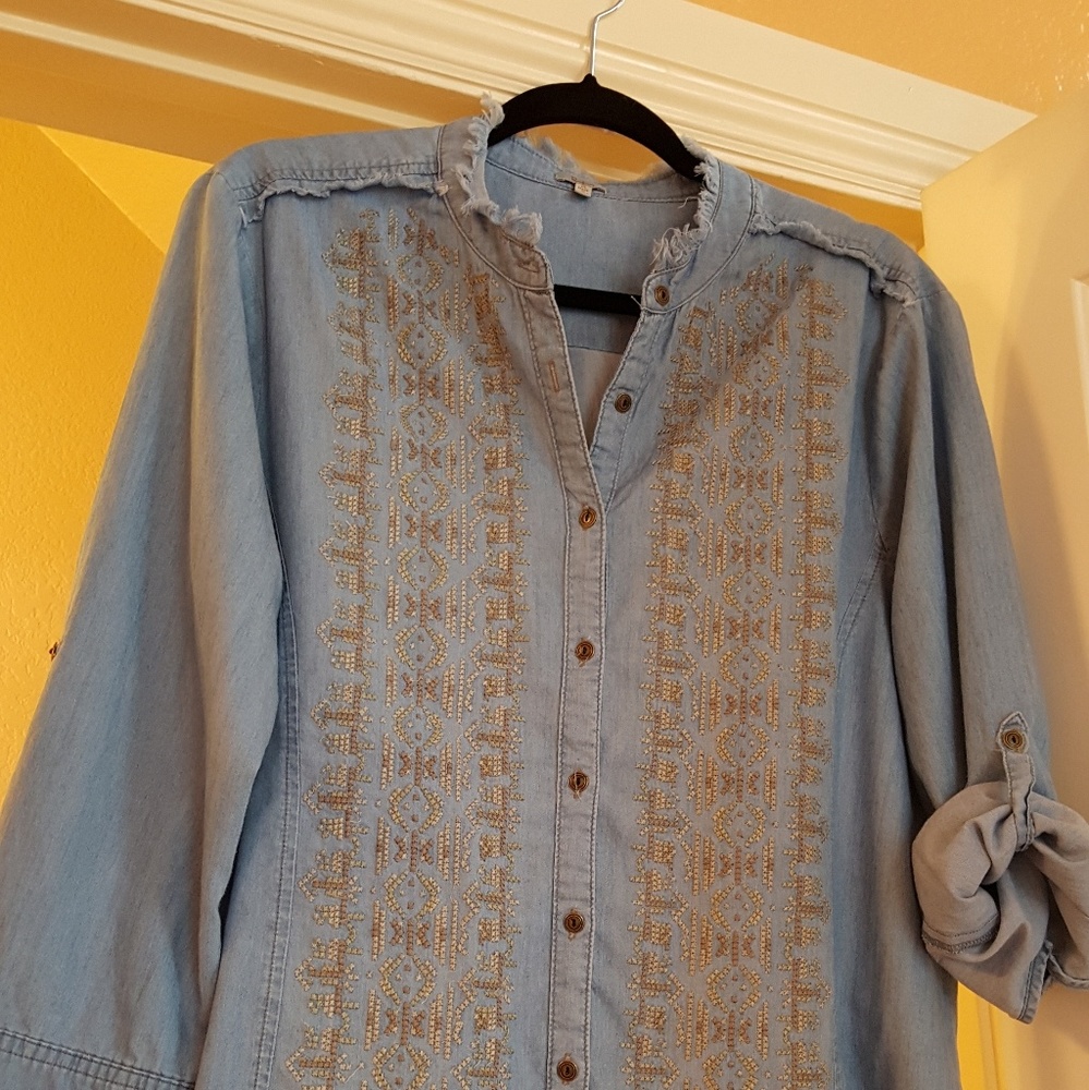 Embroidered, chambray button down